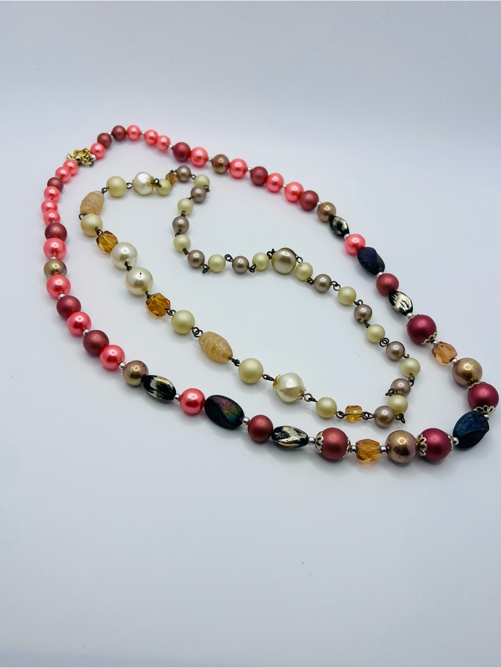 Vintage Beaded Fashion Necklaces Multicolor Mixed Beads 2pcs.
